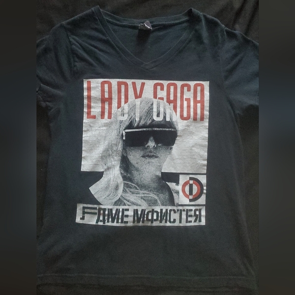 Tops - Vintage Black Lady Gaga Fame Monster shirt- Adult Small V neck